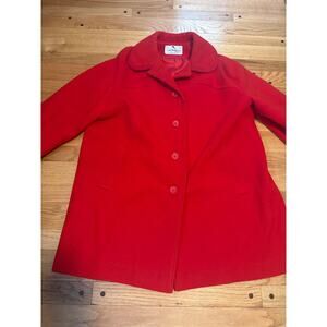 Vintage Lady Penguin Wool Peacoat Jacket Women's Sz 18.5 Red Lined Secretary